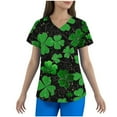 thumbnail image 3 of Feancey Womens Holiday Plus Size Scrub Tops St Patricks Day Shamrock Printed Nurse Scrubs Shirts Loose Fit Short Sleeve V Neck Working Uniforms with Pockets Green 3XL, 3 of 6
