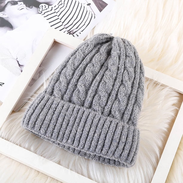 Gorro de lana de punto con forro polar para adultos de mohair, gorro de protección para las orejas coreano para mujer, gorro de punto grueso y cálido para comercio exterior