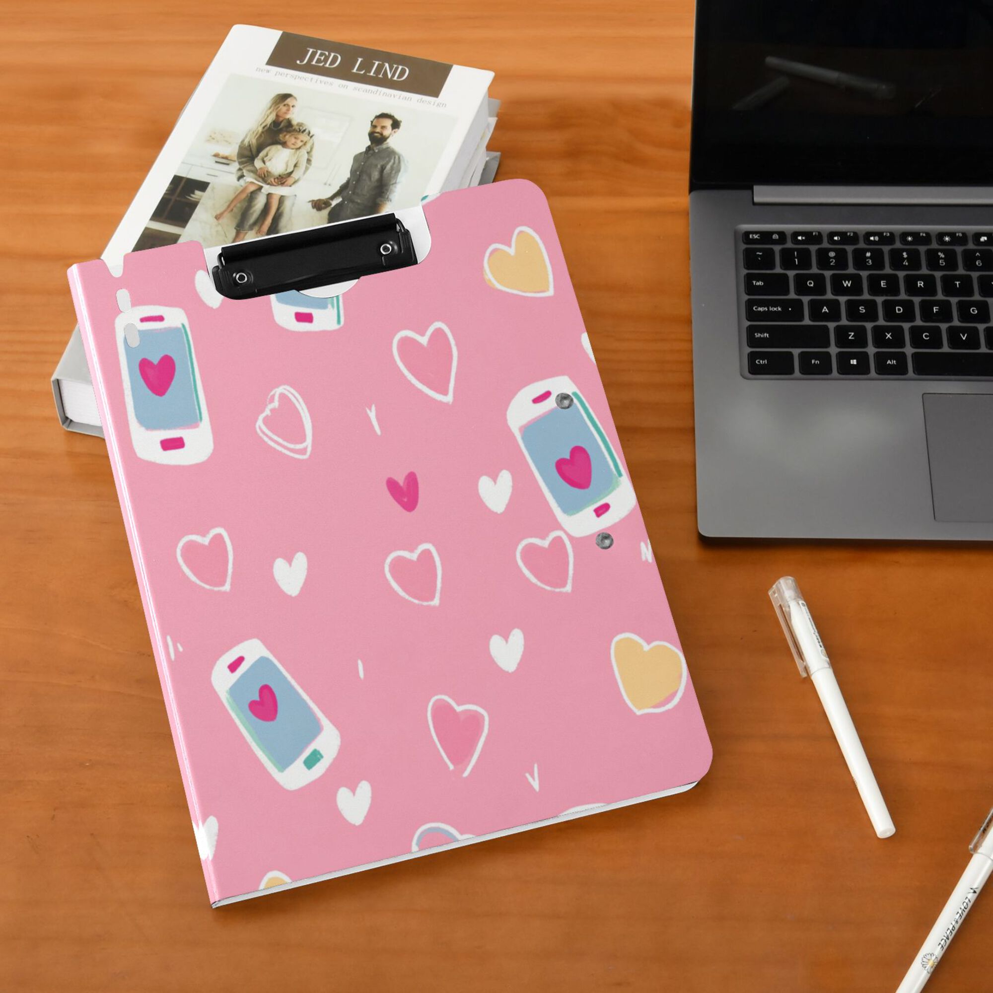 FORMRS A4 Clipboard Folder with Pen Holder Horizontal Foldable School Office Binder, Love Connection