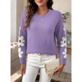 thumbnail image 4 of Ladies floral pattern round neck elegant long-sleeved off-shoulder pullover sweater, 4 of 7