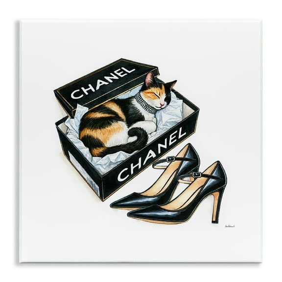 Stupell Industries Cat Sleeping Heels Box Animals Painting Unframed Art Print Wall Art, 12 x 12
