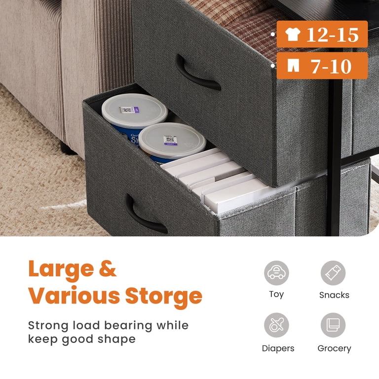 edx Nightstand Set of 2, Grey with Fabric Drawers photo 2