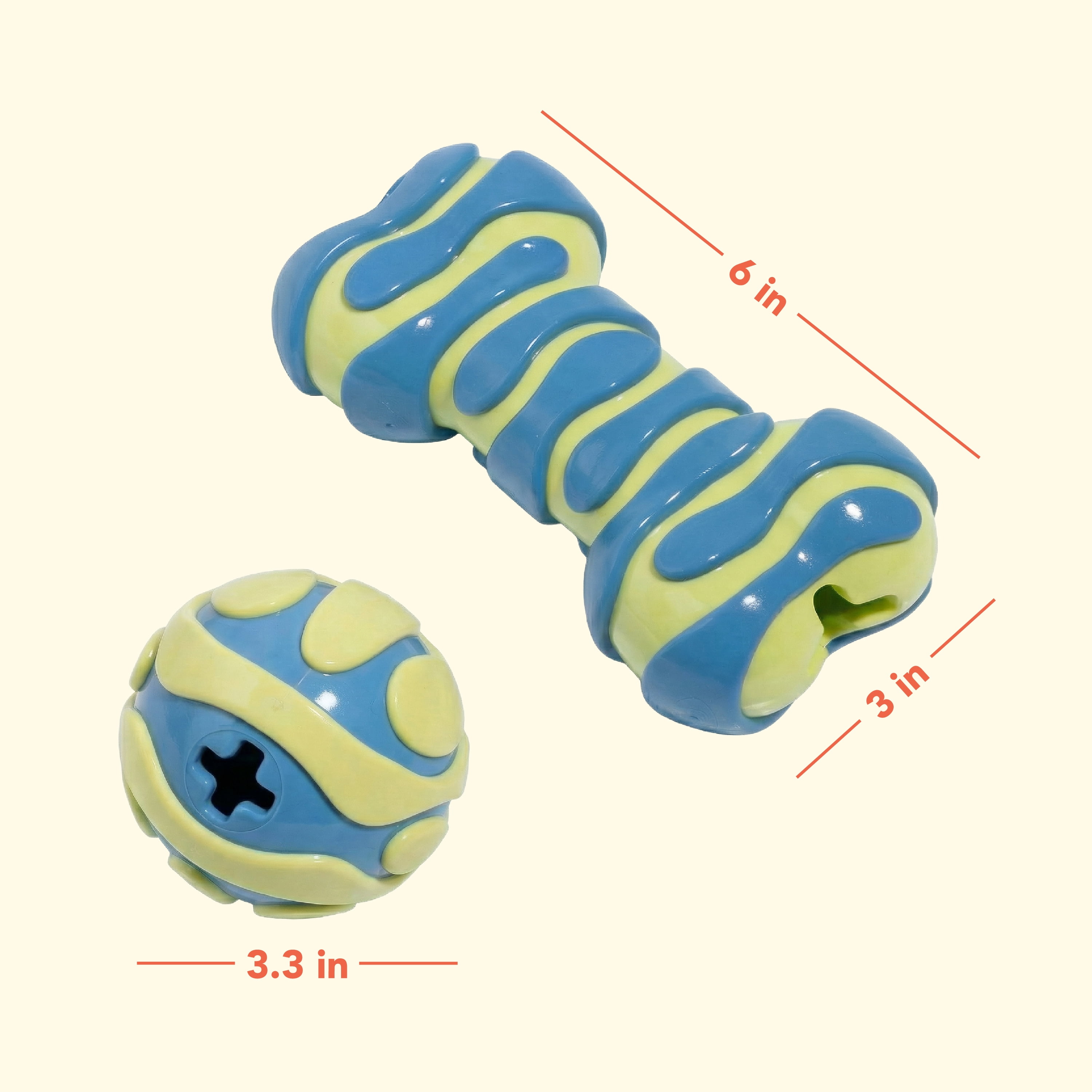 Oodles Durable Textured Rubber Ball and Bone Dog Toy Set, Blue, One Size