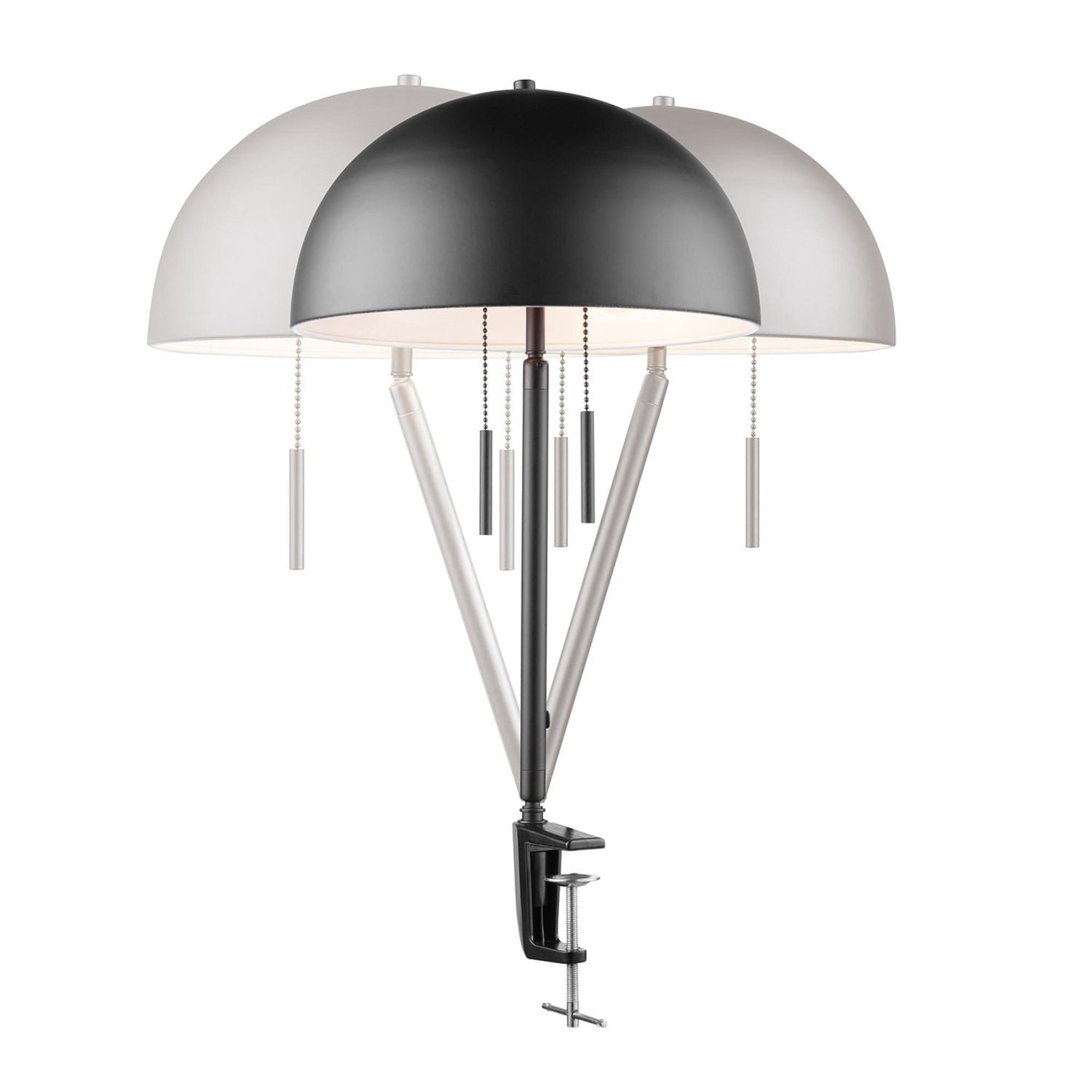 Lampe de bureau en métal de 18 po à pince de fixation et à deux ampoules Luna par Globe Electric, noir mat, abat-jour champignon, double interrupteur à chainette, 52883