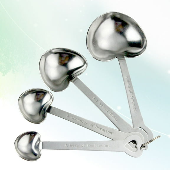 MLINS 4pcs/Set Stainless Steel Heart Shape Measuring Spoons Collapsible Measure Spoon Kitchen Tool for Powder