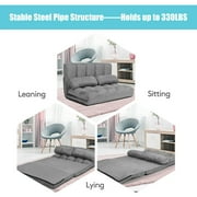 Costway Foldable Floor Sofa Bed 6-Position Adjustable Lounge Couch with 2 Pillows Grey