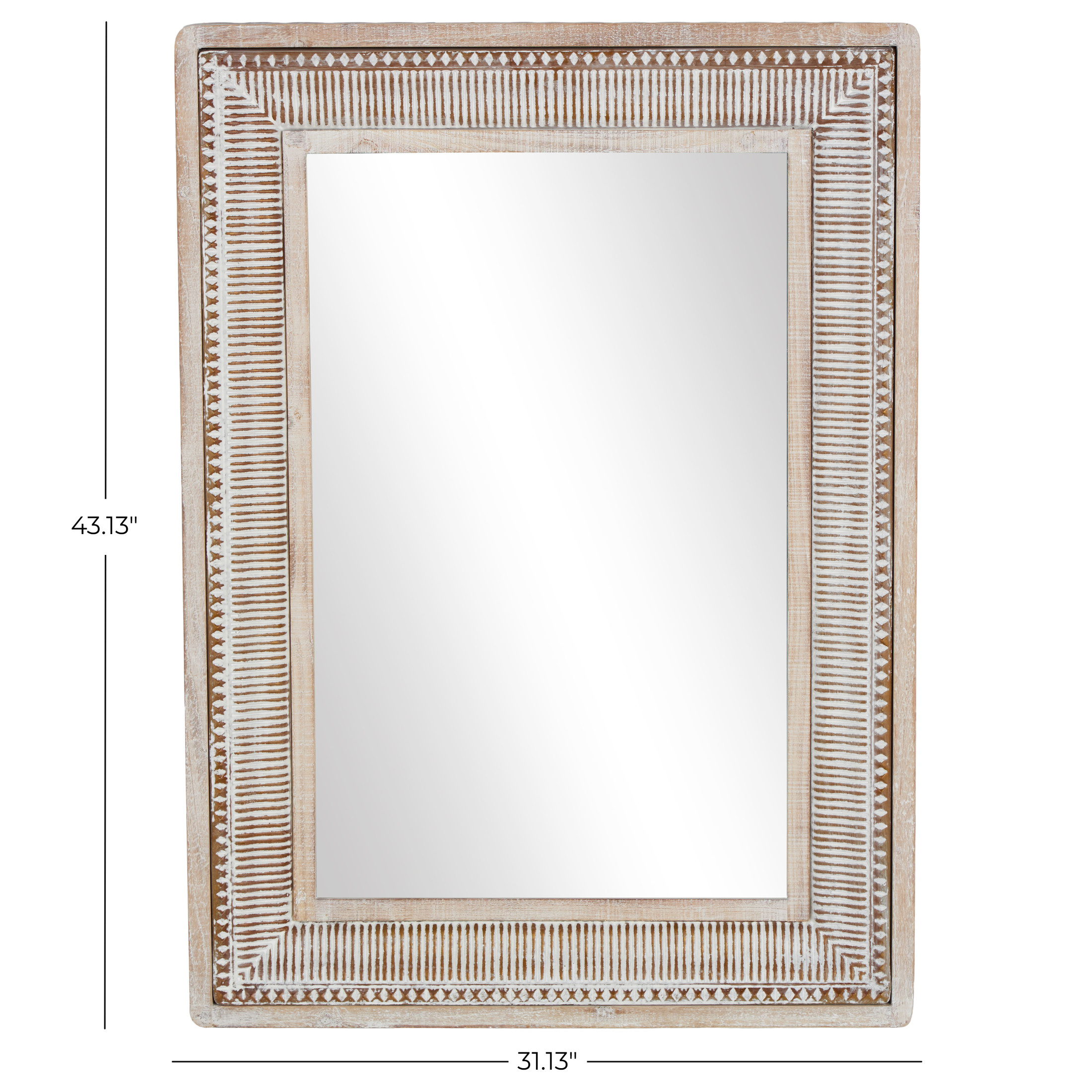 DecMode 31" x 43" Brown Whitewashed Wall Mirror with Linear Gold Markings