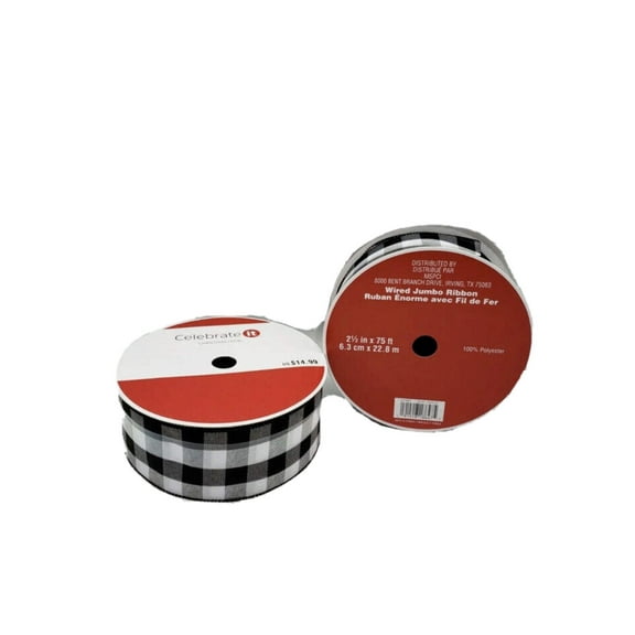 Celebrate It Wired Buffalo Plaid Ribbon – 2.5” x 75ft Christmas Craft