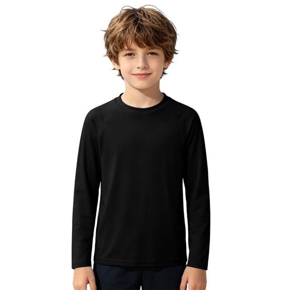 Tiijoy Boys UPF 50 Long Sleeve Rash Guard Kids Solid Quick Drying Swim Shirt, Sizes 3-14
