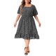 thumbnail image 2 of Vestido midi de camisa con cintura fruncida y mangas cortas con volantes para mujer de tallas grandes Agnes Orinda 4X en negro y blanco, 2 of 6