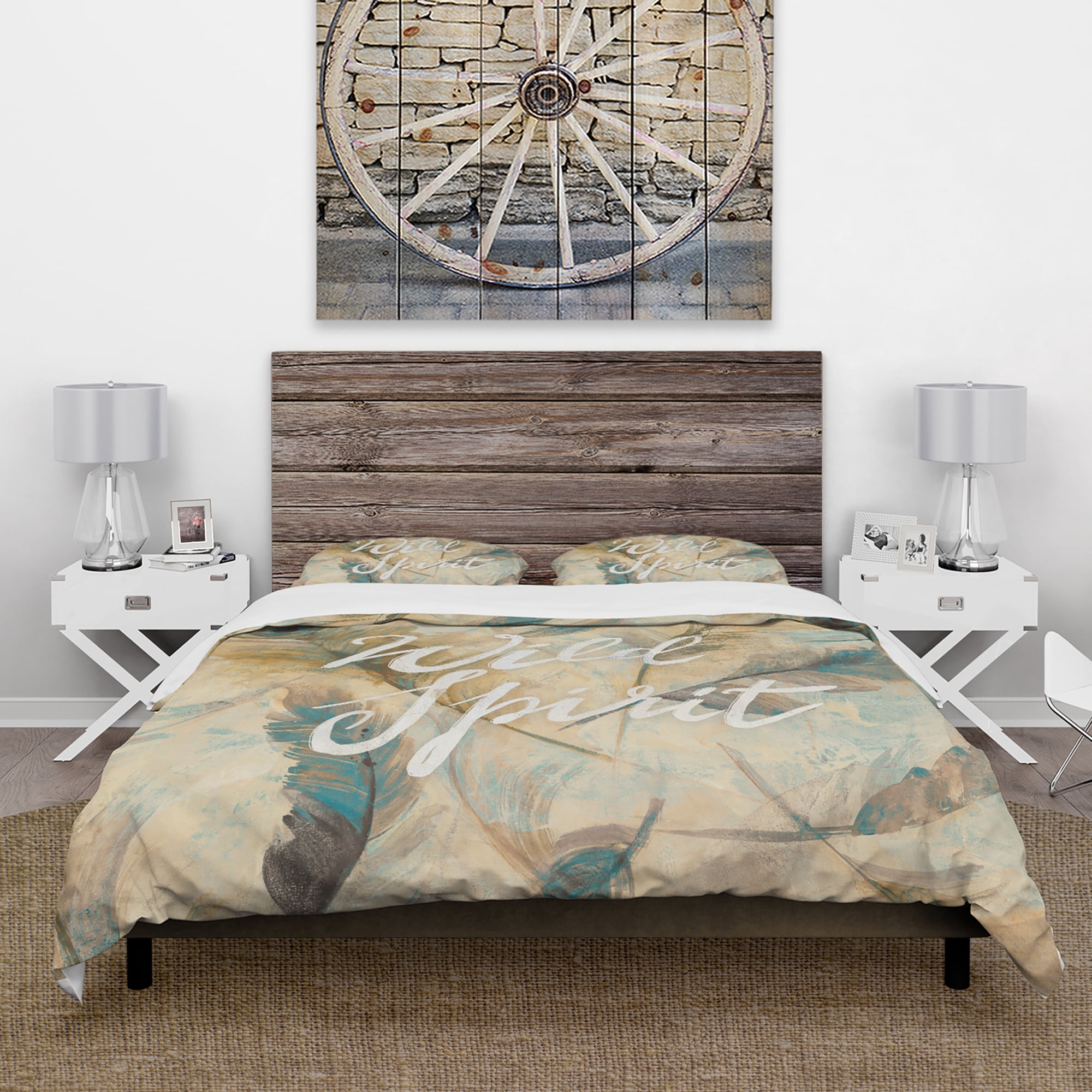 Designart 'Wild Spirit Blue And Cream Cottage Feathers' Cottage Duvet Cover Set