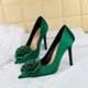 thumbnail image 3 of Zapatos de tacón alto sexys de lujo ligeros para banquetes de moda para mujer, finos, de boca baja, puntiagudos, con flores de seda, para mujer, 3 of 5