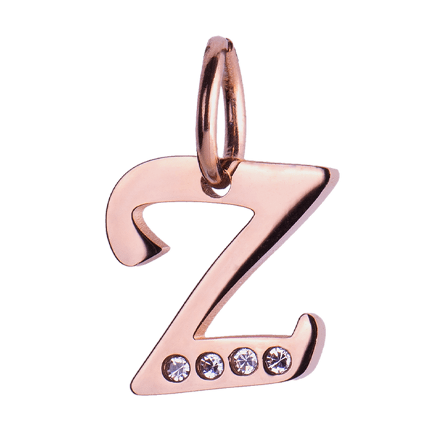 Charm para Pulsera LuckyLy, Dije Inicial Letra A, Acero Inoxidable con Baño de Oro Rosa 18k y Zirconia Cúbica, Modelo Lizzy rosa Letra Z