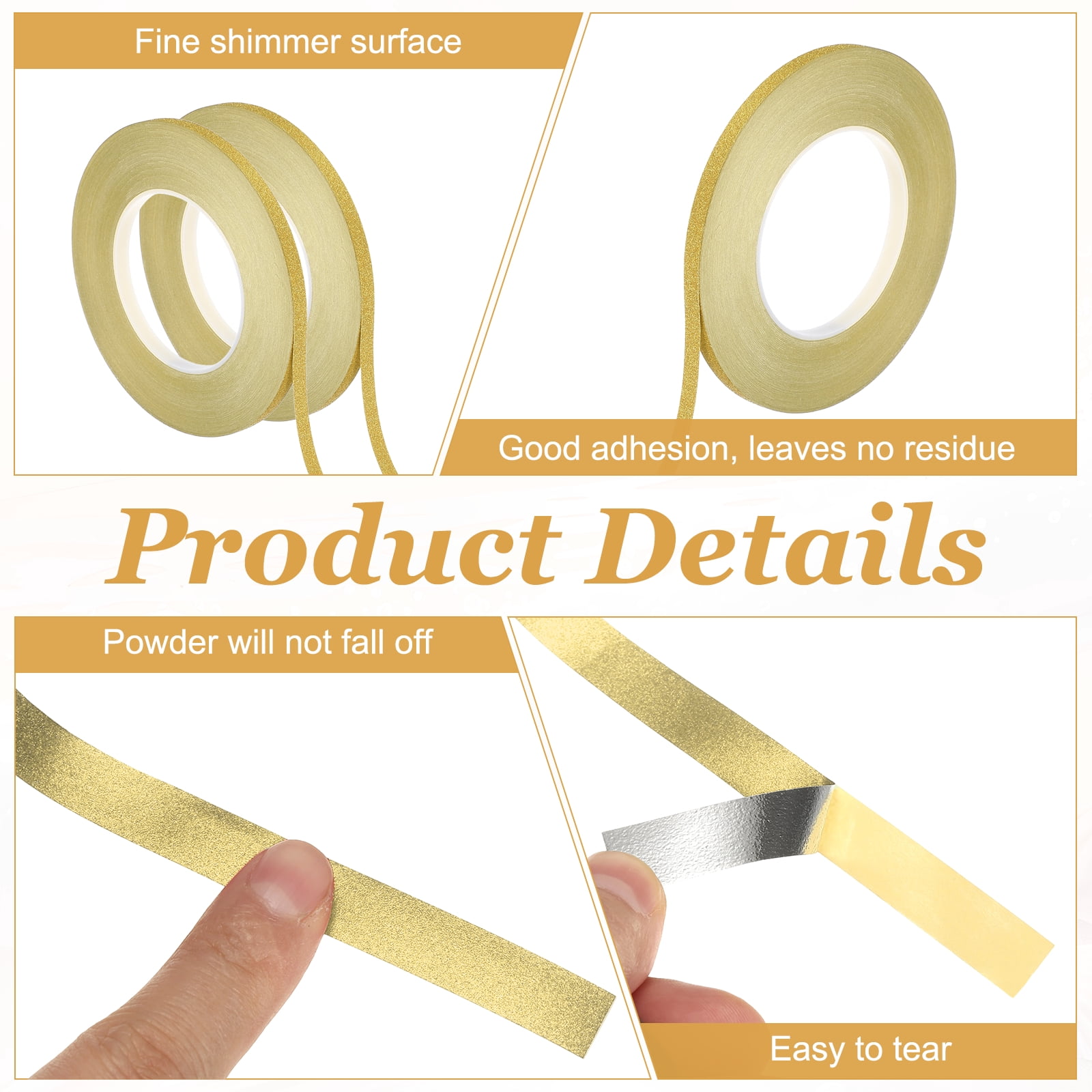 Uxcell 3 Roll Glitters Washi Tape, 0.2/0.4/0.6 Inch (W) x 55 Yards (L) Sparkling Decorative Washi Tape Self Adhesive for DIY Crafts, Gift Wrapping, Scrapbook, Party Decorations, Gold Tone
