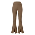thumbnail image 5 of Hurxie Yoga Leggings with Front Slit and Pockets High Waist Tummy Control Buttery Soft Comfy Stretchy Workout Pants Brown,XL, 5 of 7
