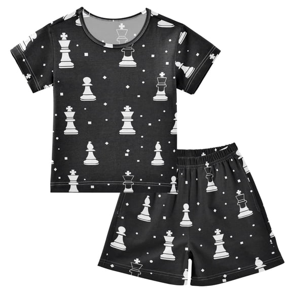 joogoo Chess Pattern Pajama Sets Short Sleeve Cotton 2-Piece Sleepwear 10Y