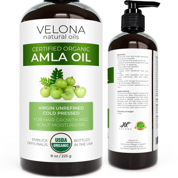 velona Amla Oil USDA Certified Organic - 8 oz | 100% Pure and Natural Carrier Oil | Extra Virgin Unrefined Cold Pressed | Hair Growth Body Face & Skin Care | Use Today - Enjoy Results