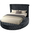 thumbnail image 2 of Modern 1pc Black Velvet Upholstery Storage Queen Size Round Bed w Speakers & USB Bedroom Furniture, 2 of 3