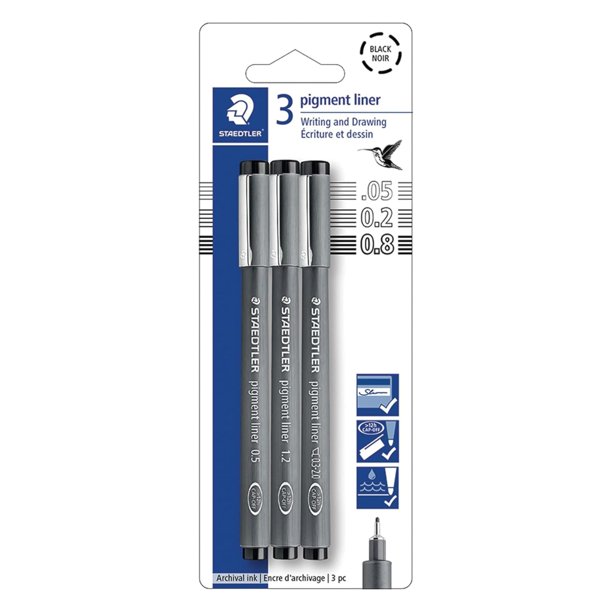 Lápiz STAEDTLER Pigment Liner 3 unidades negro con puntas surtidas