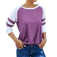 thumbnail image 4 of Women Stripe Splice Long Sleeve Crew Neck Shirt, 4 of 8