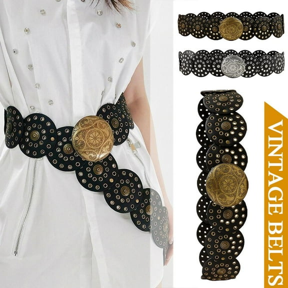 SSKFHGI Cowboy Hollow Belts Western Style Wide Belts Vintage Disc Belts For Women