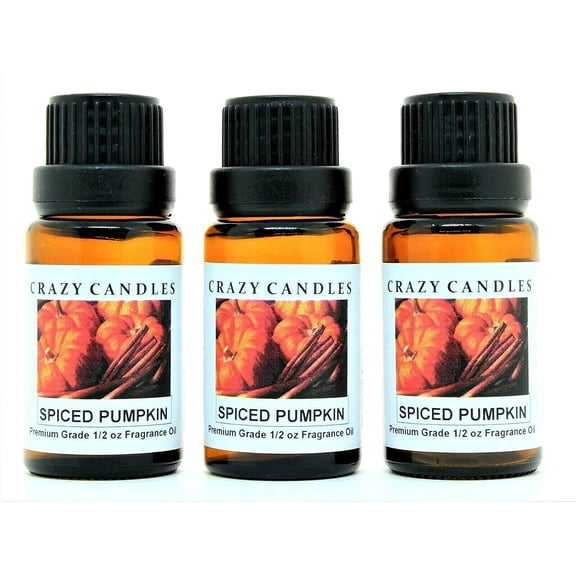 Crazy Candles Spiced Pumpkin (Made in USA) 3 Bottles 1/2 Fl Oz Each (15ml) Premium Grade Scented Fragrance Oil (Very Strong)
