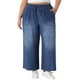 thumbnail image 1 of Pantalones de mezclilla de mujer de talla grande Agnes Orinda con cordón y cintura elástica, pantalones palazzo de pierna ancha con bolsillos 4X negro azul, 1 of 6