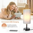 3 Way Dimmable Bedside Lamp with USB Ports, Grey Linen Shade for