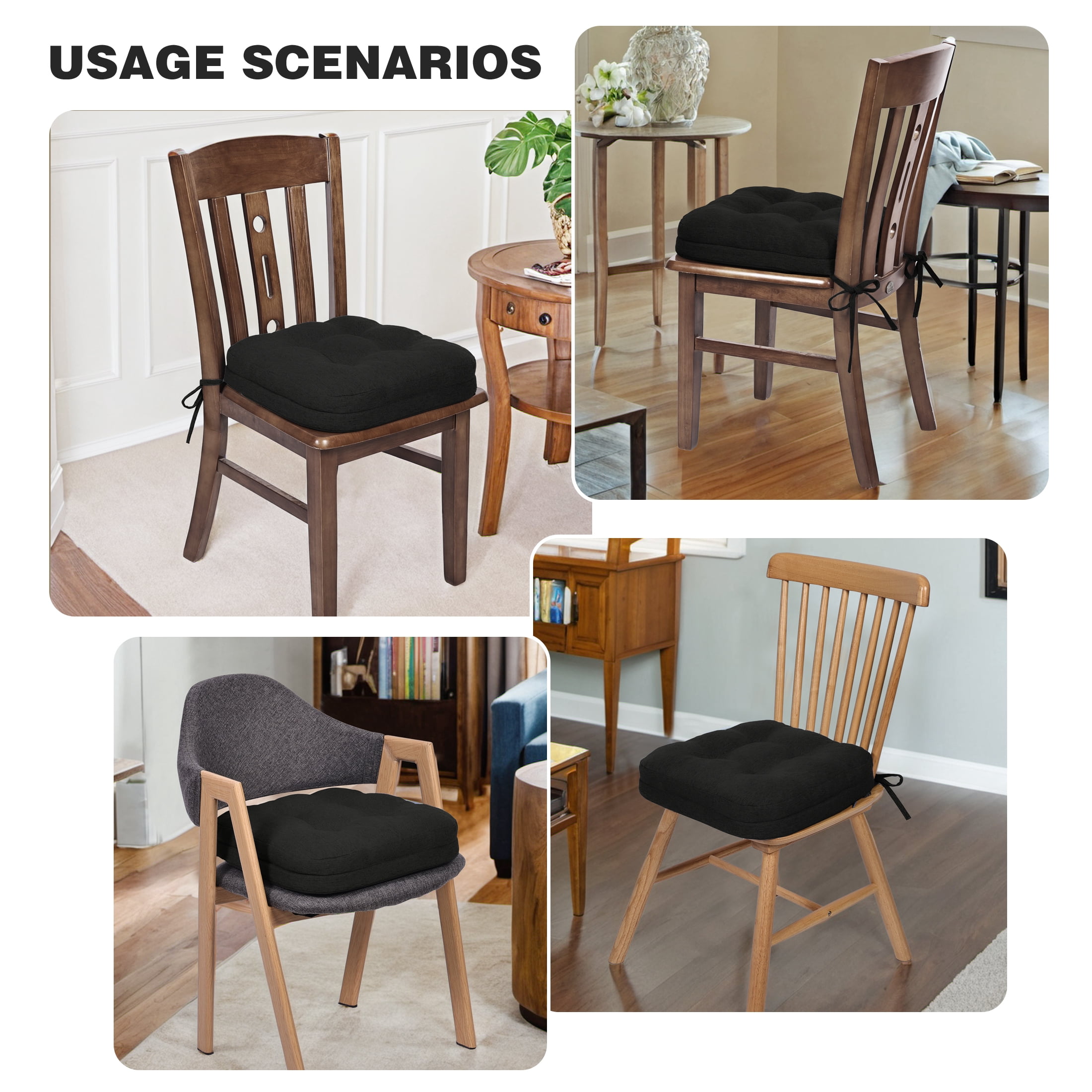 Baibu Kitchen Chair Cushions Memory Foam 3.5" Thick Dual-layer Seat Cushions Dining Chair Pads, Set of 4, Black