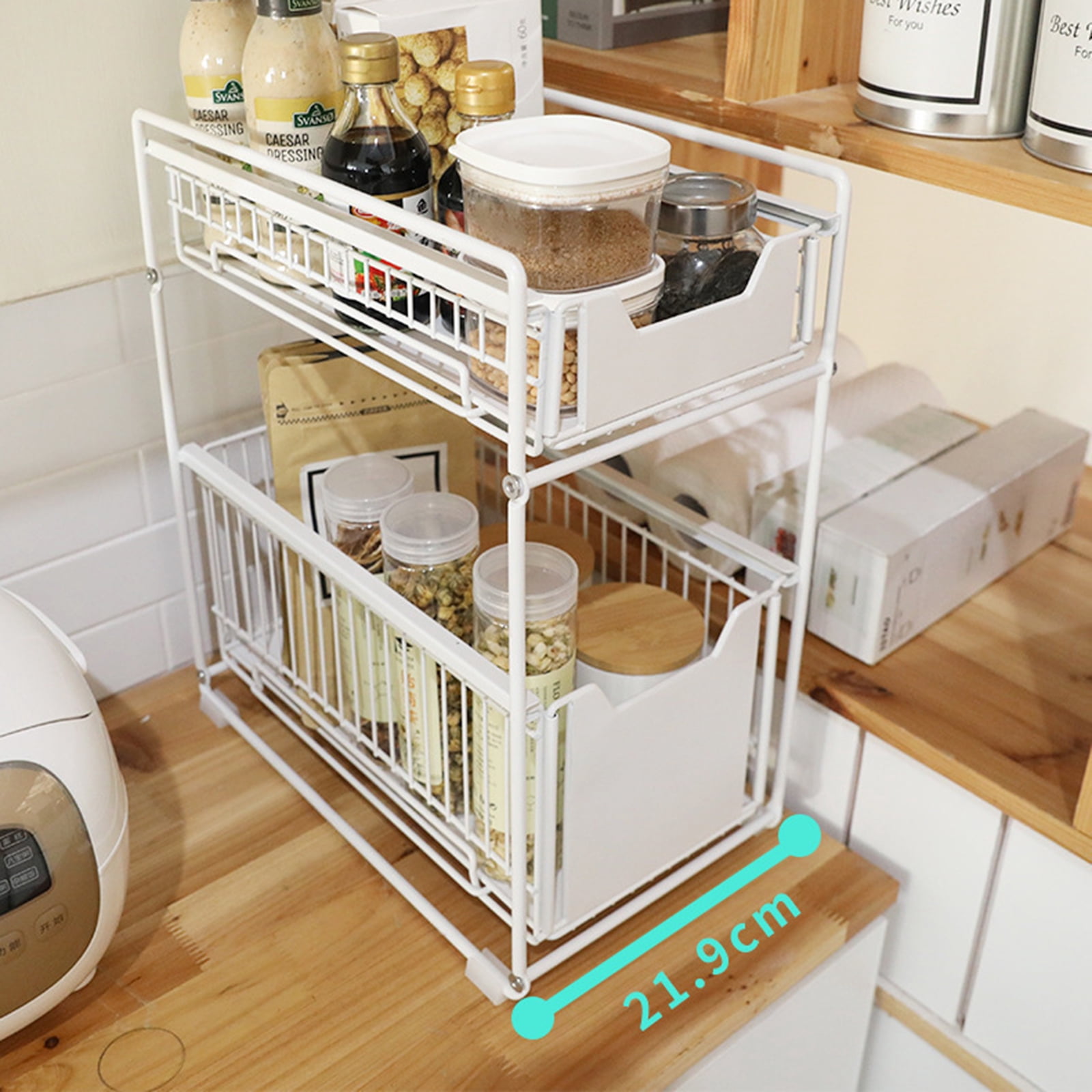 2 Tier Under Sink Organizer,Multi-Use Kitchen Bathroom Organizers and Storage with Sliding Drawer,Bathroom Cabinet Pull Out Shelves for Home Kitchen