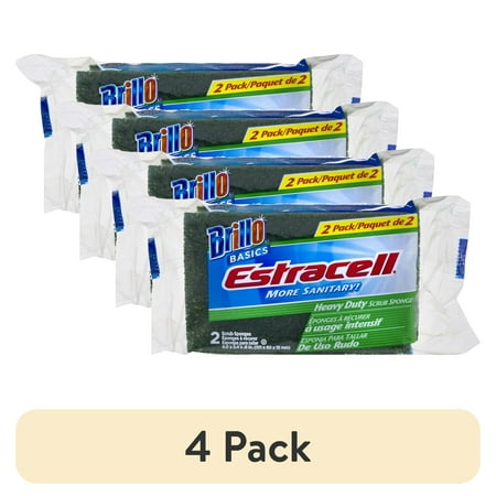 (4 pack) Brillo Estracell Heavy Duty Scrub Sponges, 2 Count