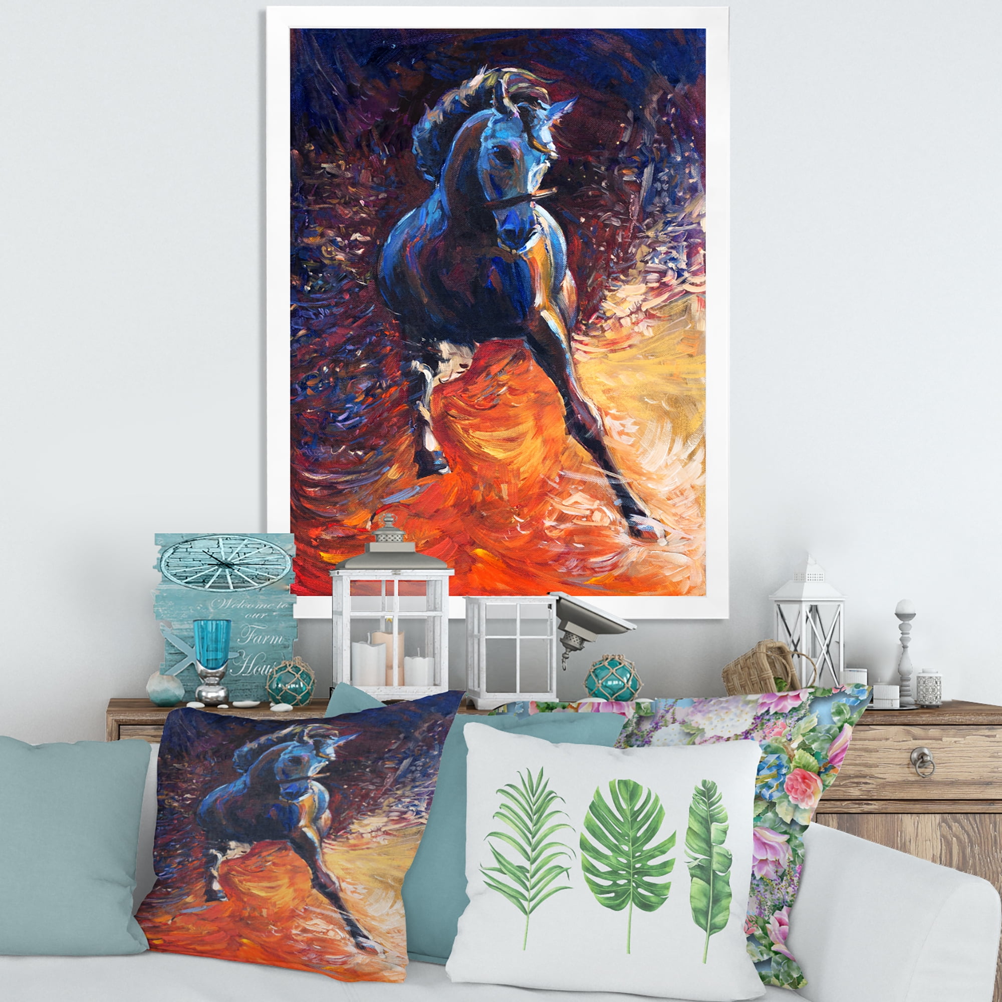 Designart 'Portrait Of A Galoping Blue Horse' Farmhouse Framed Art Print