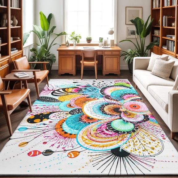 4'x6' Area Rugs, Colorful Flowers Indoor Outdoor Area Rug for Living Room Bedroom, Abstracrt Modern Geometric Floral Plants Washable Bathroom Rugs Kitchen Floor Carpet Mats Home Decor Aesthetic