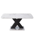 thumbnail image 6 of Miekor Furniture Modern Square Dining Table, Stretchable, Printed White Marble Table Top& MDF Black X-Shape Table Leg with Metal Base 2764, 6 of 16