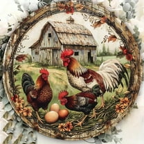 HELLOYOUNG 2D Vintage Farmhouse Chicken Decor – 8x8" Tinplate Retro Rustic Metal Sign With Eggs & Flowers | Local Delivery