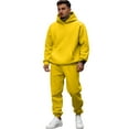 thumbnail image 2 of Men's Casual Sports Solid Color Fleece Pullover Suit, for Winter Training and Everyday Comfort,Yellow,L, 2 of 5