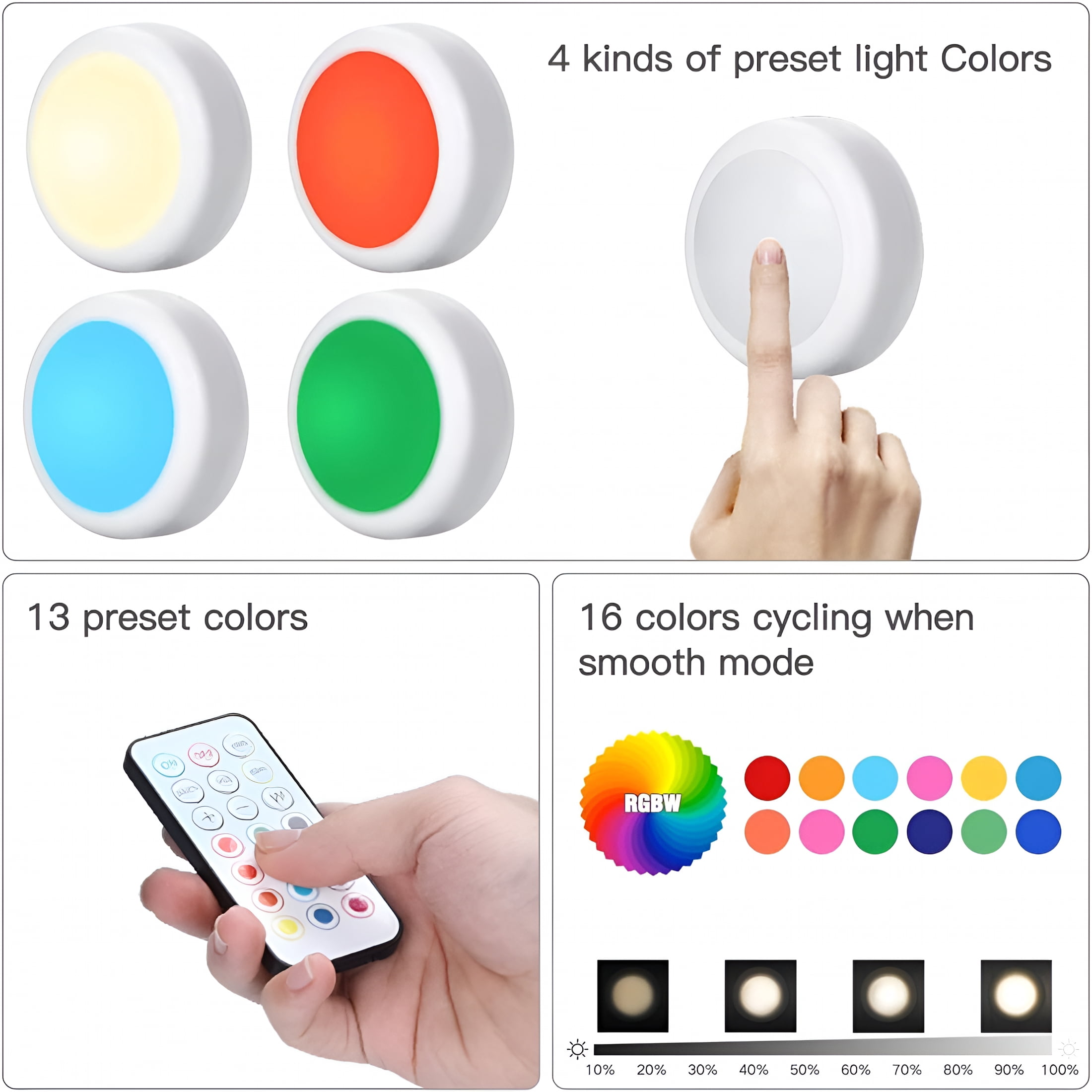HIBIBUD 2026 New Led Puck Lights with Remote,6 Pack Color Changing Rgbw Stick-On Light,Battery Powered,Dimmable Under Cabinet Lighting with Timer & Memory,Wireless Push Lights for Kitchen & Closet