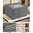 thumbnail image 4 of 3 Layer Jewelry Organizer Box with Glass Lids & 3 Drawers - Elegant Storage Solution for Necklace, Rings，Earrings, and Bracelets - Perfect for Women ASK-301 (Grey), 4 of 15