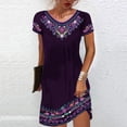 thumbnail image 2 of Ladies Summer Mexican T Shirt Dress Ethnic Print Short Sleeve Round Neck Casual Dresses Comfy Tunic Tshirt Dress, 2 of 5