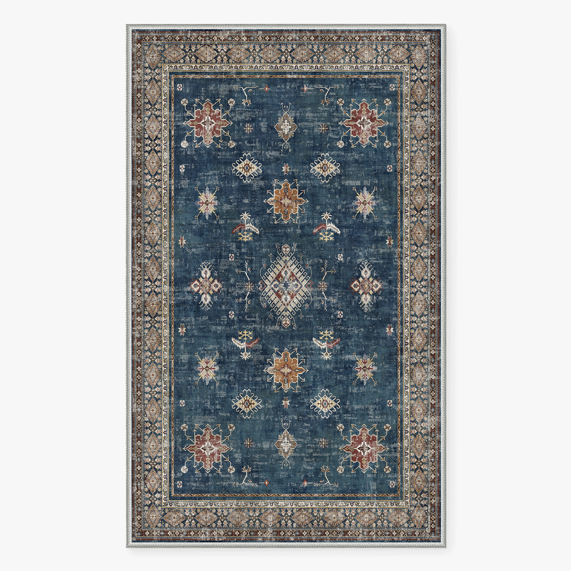 NICETOWN Area Rug 2'x3' Entryway Rug, Machine Washable Non-Slip Stain Resistant Floor Mat & Doormat Thin Foldable Floral Print Indoor Rug for Bedroom Bathroom, Dark Blue