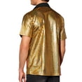 thumbnail image 3 of INSPIRE CHIC Shiny Metallic Shirts for Men's Short Sleeves Button Down Party Disco Shirts 2XL Golden, 3 of 5