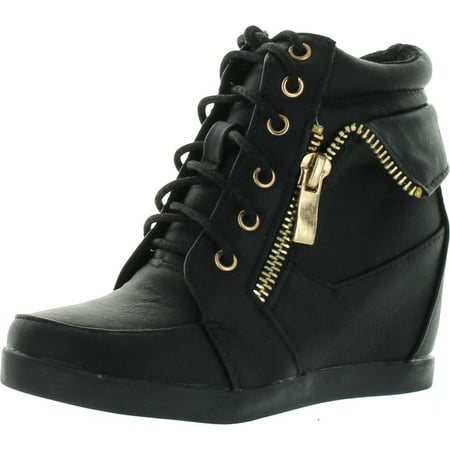 Lucky Top Girls Peter30 Kids Fashion Leatherette Lace-up High Top Wedge Sneaker Bootie