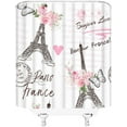 thumbnail image 3 of Paris Eiffel Tower Shower Curtain Valentine''s Day Pink Flowers Butterfly Bonjour Romantic French European City Vintage Retro White Fabric Bathroom Decor Curtain with Hooks, 3 of 6