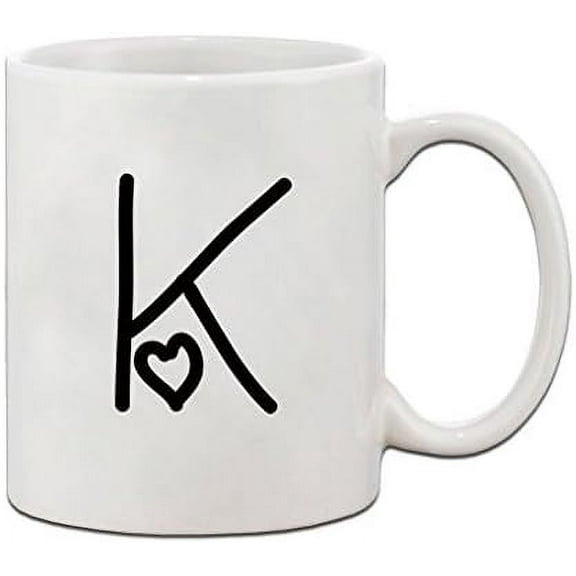 "K" Love Hearts Initial Monogram Letter K Ceramic Mug Coffe Cup - Holiday Christmas Hanukkah for Men & Women