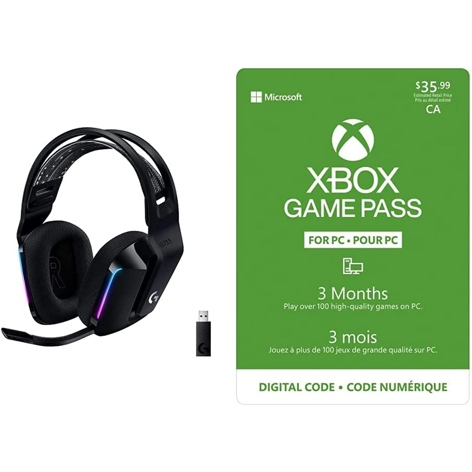 Logitech G733 Lightspeed Wireless Gaming Headset with Microsoft Xbox Game Pass for PC 3 Month Membership Walmart