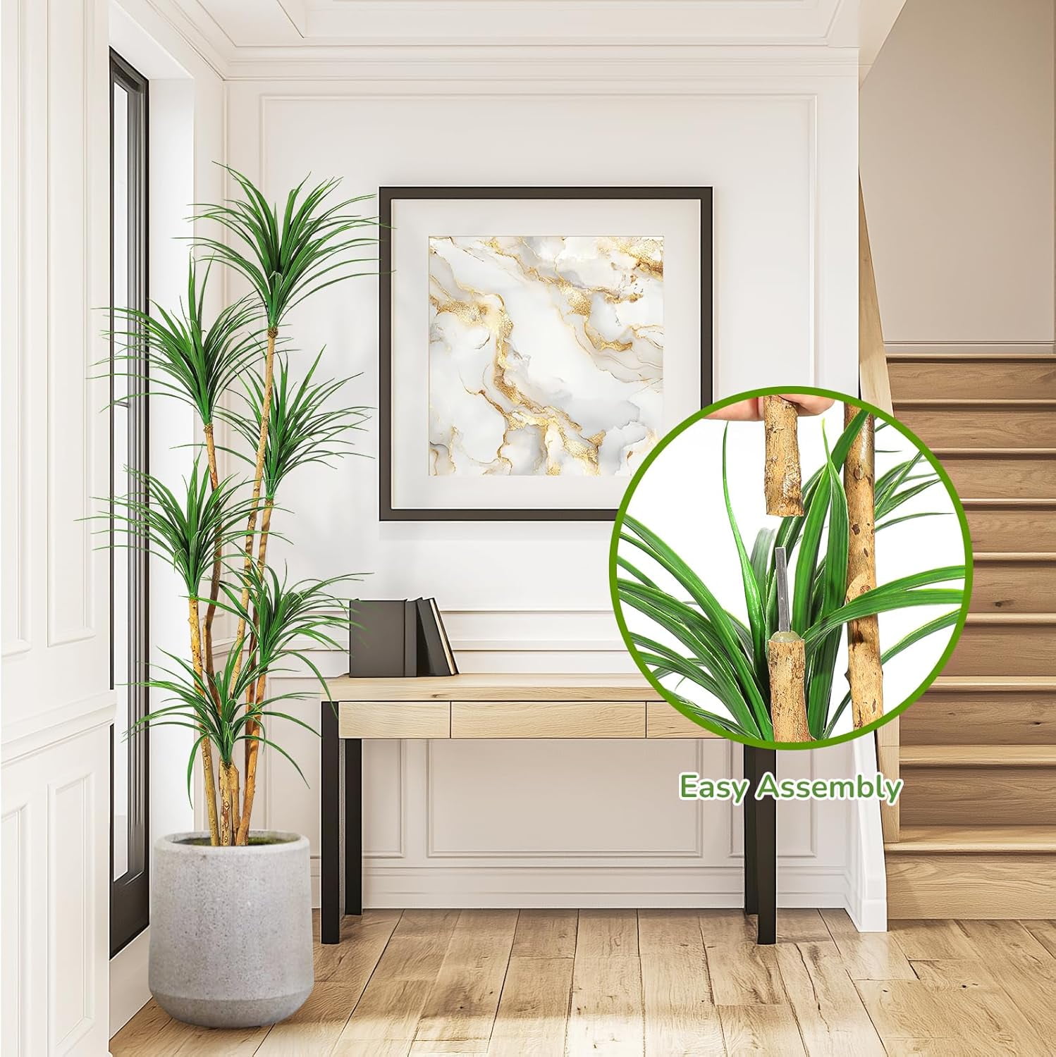 Artificial Dracaena Tree, 4/5/6 Ft Tall Fake Dracaena Tree For Indoor with Pot,Large Dracaena Plants for Home Decor And Housewarming Gift