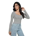 thumbnail image 4 of Women's Square Neck Long Sleeve Slim Fitted Casual Long Sleeve Shirts Basic Crop Top 2024 Trendy Clothes, 4 of 6