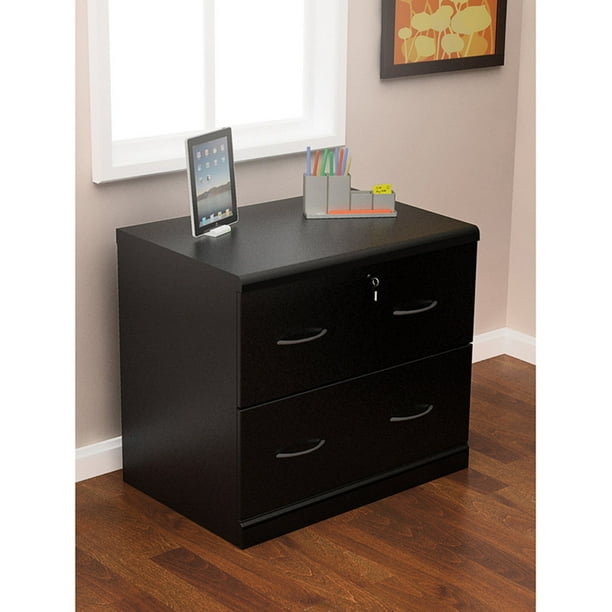 2 Drawer Lateral Wood Lockable Filing Black