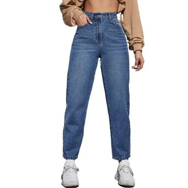 Women's Plain Straight Leg Medium Wash Cropped Jeans M (6)