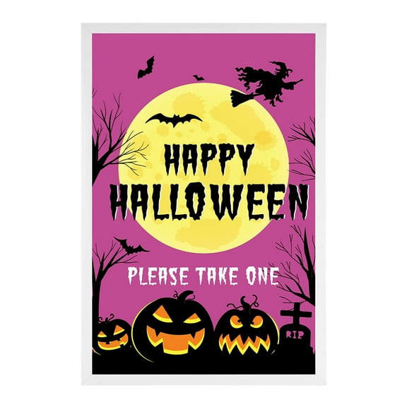 Koyal Wholesale Happy Halloween Candy Sign, Moon with Bats and Witch Halloween Signs 12 x 18 Inch Frame Included